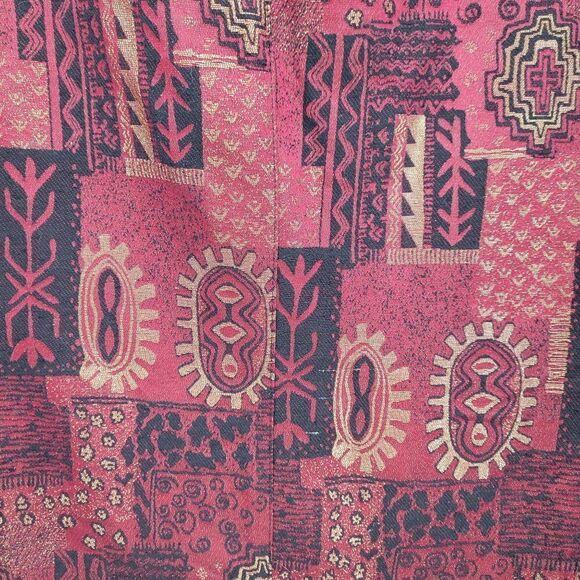 Vintage 80's Chico's Blazer Silk Duster Fashion Trench Red Metallic Print Size 1 - Picture 5 of 12